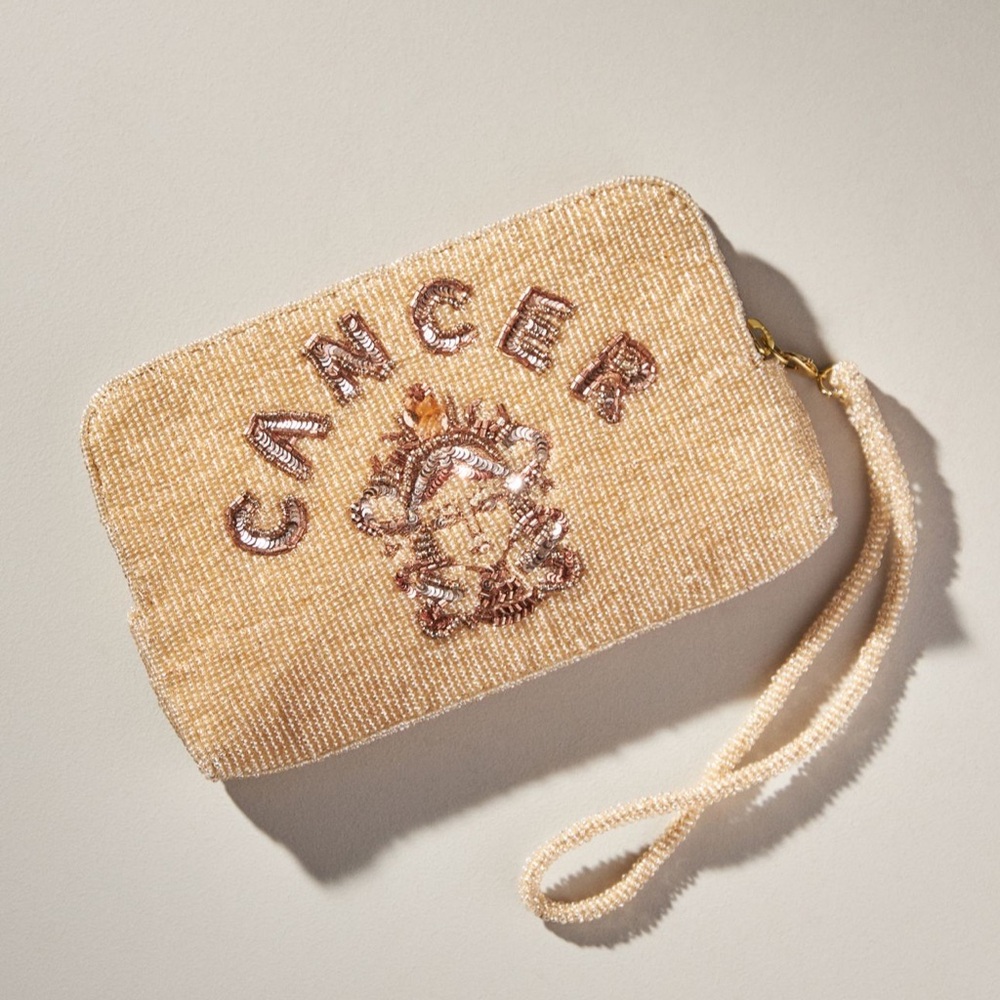 NWT Beaded Zodiac Clutch in Cream